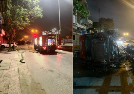 Thông tin về cứu hộ và ngăn chặn nguy cơ cháy nổ do xe container va chạm vào dải phân cách